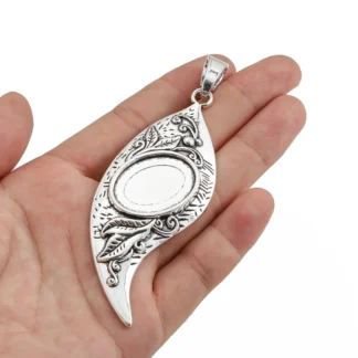 3 piezas de Color plata antigua, 83x32,5mm, hoja colgante, bandeja de ajuste para camafeo, Base de aleación de Zinc, accesorios para fabricación de joyas Diy