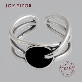 Anillos de plata de ley 925 elipse para mujer, redimensionables, hechos a mano, circonita negra, accesorios de plata 925, joyería fina
