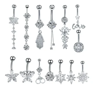 Piercing de cristal de acero inoxidable para Ombligo, joyería para el cuerpo, 14G, 1 ud.