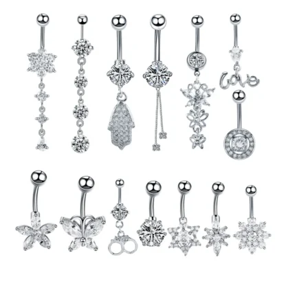 Piercing de cristal de acero inoxidable para Ombligo, joyería para el cuerpo, 14G, 1 ud.