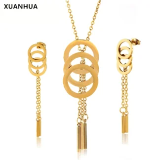 Xuanhua-juegos de acero inoxidable con borlas para boda para mujer, conjuntos de joyería de Dubái, joyería circular para boda