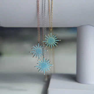 Colgante de plata de ley 925 auténtica para mujer, colgante con estrellas de color azul turquesa, Estrella nórdica, ráfaga de sol, piedra de lujo, collar