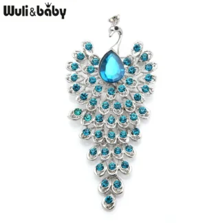 Wuli & baby-broches grandes con diamantes de imitación para mujer, broches de pájaro de pavo real, belleza, pájaro de 3 colores, animales, bodas, fiesta, oficina, regalos
