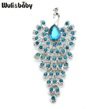 Wuli & baby-broches grandes con diamantes de imitación para mujer, broches de pájaro de pavo real, belleza, pájaro de 3 colores, animales, bodas, fiesta, oficina, regalos