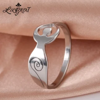 Anillos de fertilidad de diosa para mujer, joyería de brujería de acero inoxidable, Wicca, Pegan, Luna, madre, tierra, anillo mágico, talismán religioso