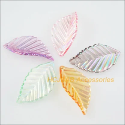 30 Uds. Colgantes de dijes de hojas curvadas de plástico acrílico mezclado 18,5x35mm