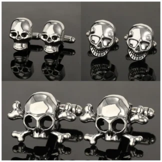 Gemelos de calavera siniestra con personalidad para hombre, cabeza de esqueleto, traje de camisa, esmoquin, blusa, botón de manga