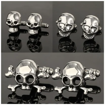 Gemelos de calavera siniestra con personalidad para hombre, cabeza de esqueleto, traje de camisa, esmoquin, blusa, botón de manga
