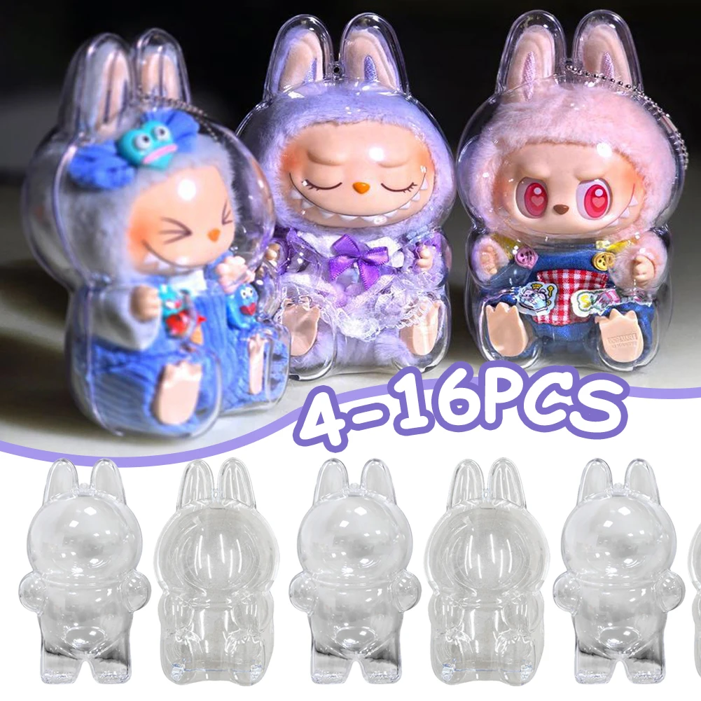 Labubu-funda transparente para macarrón, cubierta protectora a prueba de polvo, Popmart Bubble Mart, caja de almacenamiento de muñecos de vinilo, accesorio de juguete monstruo, 2025