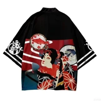 Chaqueta tipo kimono tejida con plumas para hombre y mujer, cárdigan diario de verano con estampado de gato y demonio