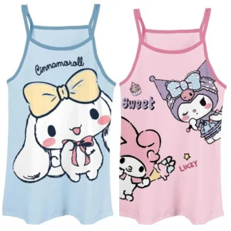 Sanriou Kuromi My Melody Cinnamoroll Sling pijamas Kawaii niños pequeños y medianos seda de hielo niño ropa de hogar regalo