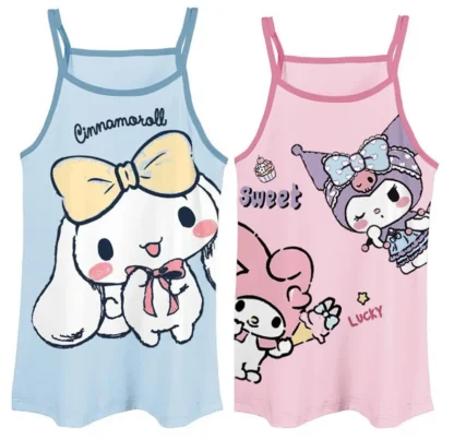 Sanriou Kuromi My Melody Cinnamoroll Sling pijamas Kawaii niños pequeños y medianos seda de hielo niño ropa de hogar regalo