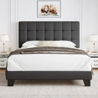 HOOMIC Cama de panel tapizada con cabecero ajustable, estructura de cama completa para somier, fácil montaje Allewie