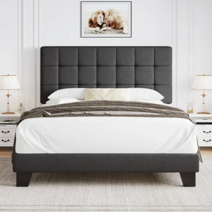HOOMIC Cama de panel tapizada con cabecero ajustable, estructura de cama completa para somier, fácil montaje Allewie