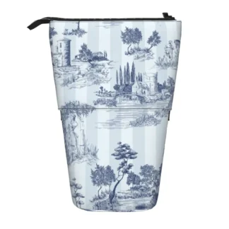 Estuche De lápices azul suave a rayas Kawaii Toile De Jouy personalizado para niños y niñas, estuche para bolígrafos Vintage parisino De gran capacidad, caja De papelería