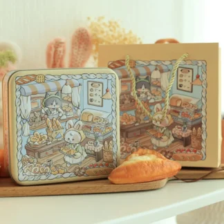 Caja de hierro duradera con forma de conejo de dibujos animados, caja de almacenamiento de Metal Multicolor cuadrada de 17x17x6cm con tapa, caja de embalaje para pasteles, contenedor de dinero