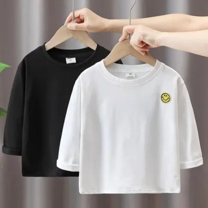 Ropa para niños de 9m a 6 años, camisetas de manga larga, Tops de Color sólido, jersey de cuello redondo a la moda, camisa Base, ropa de otoño para niños y niñas