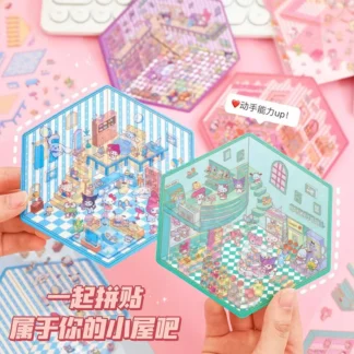 4 unids/lote dibujos animados 3D Sanrio Cinnamoroll Kuromi My Melody Pochacco escena en miniatura pegatinas de paisajismo pegatinas de apilamiento Visual