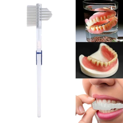 1 cepillo transparente para dentadura, cepillo de limpieza para dentadura, cuidado bucal, cepillo de dientes de doble cara, cepillo suave para dientes