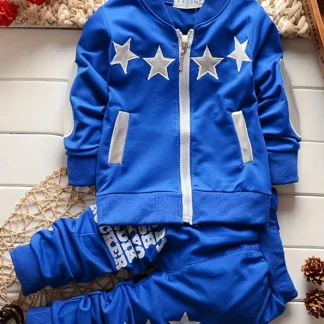 Nueva chaqueta informal con cremallera de cuatro estrellas a la moda de primavera y otoño para niños, conjunto de pantalones para bebés para niños