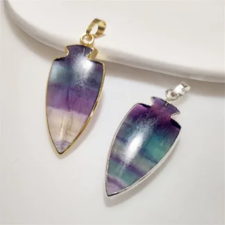 FUWO 1 colgante de punta de flecha de fluorita Natural, accesorios de piedra semipreciosa cruda plateada/dorada para hacer collares PD175