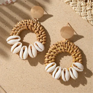 Pendientes geométricos de ratán de estilo bohemio europeo y americano, diseño de nicho, accesorios de joyería para mujer