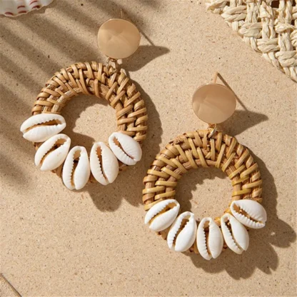 Pendientes geométricos de ratán de estilo bohemio europeo y americano, diseño de nicho, accesorios de joyería para mujer