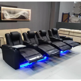 MINGDIBAO Sofá de cuero con dos motores, sala de estar con sillón reclinable eléctrico, portavasos de masaje y refrigeración para asientos de teatro