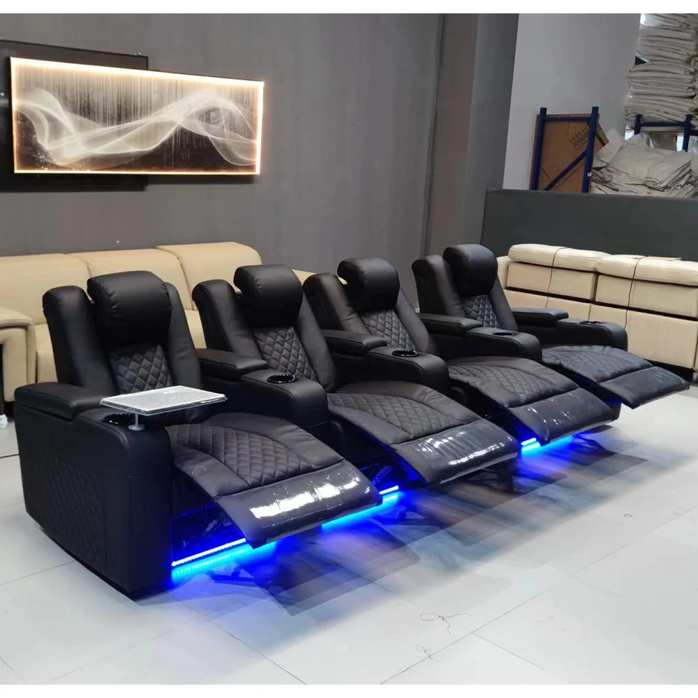 MINGDIBAO Sofá de cuero con dos motores, sala de estar con sillón reclinable eléctrico, portavasos de masaje y refrigeración para asientos de teatro