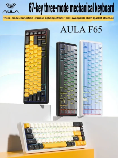 Teclado inalámbrico para juegos AULA F65, diseño 65%, conectividad multimodo, tecla completa, teclado personalizado RGB montado en junta intercambiable en caliente