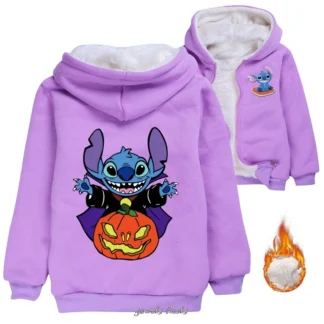 Sudadera con capucha de Lilo y Stitch para niños, cárdigan con cremallera, Chaqueta de algodón grueso, Top de fiesta de Halloween, Cosplay de princesa, 1 a 15 años