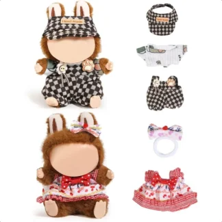 Juego de 2 ropa para muñeca XMBYGY para Labubu (para muñeca sentada de pie de 17 y 15cm) (NO muñeca), accesorios, ropa, Dr up para muñeca, traje incluido