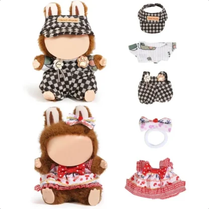 Juego de 2 ropa para muñeca XMBYGY para Labubu (para muñeca sentada de pie de 17 y 15cm) (NO muñeca), accesorios, ropa, Dr up para muñeca, traje incluido