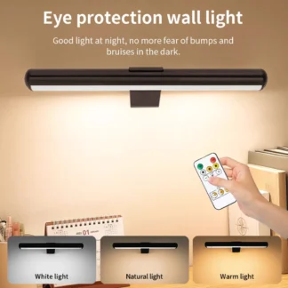 Lámpara de mesa LED, lámpara de escritorio recargable colgante magnética, luz de lectura de 3 colores con control remoto regulable, lámpara de armario