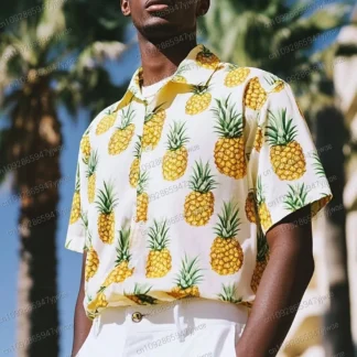 Camisa hawaiana con estampado de frutas en 3d para hombre, camisa de manga corta con solapa, Tops informales de verano, camisetas holgadas de gran tamaño, ropa para hombre
