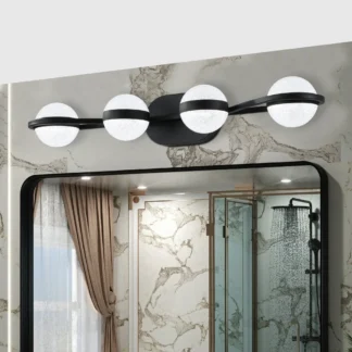 Lámpara de tocador LED negra moderna de 30 ", iluminada para baño, pantallas acrílicas de cristal de 4 luces, accesorio de iluminación para baño de montaje en pared, lámpara de pared