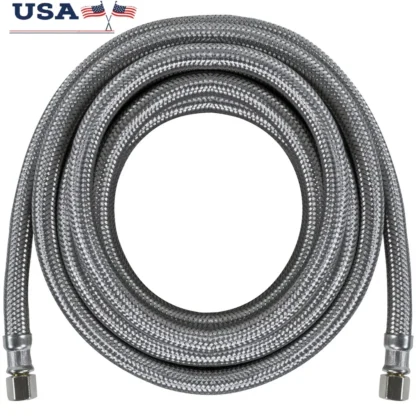 Conector trenzado de acero inoxidable para máquina de hielo, 15 pies, Flexible, duradero, 1/4 FCM, resistente a la lavadora, punción segura