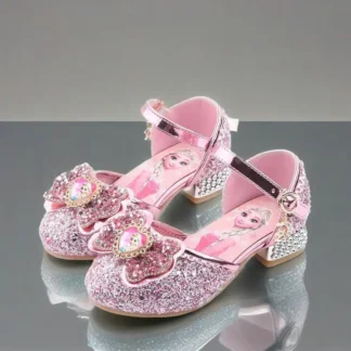 Sandalias de princesa para niñas, zapatos para niños Frozen Elsa, zapatos para niños, moda para niñas, zapatos de tacón alto rosa y azul, talla 25-35