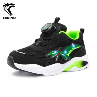 EXDINO-zapatos luminosos de dinosaurio para niños, zapatillas deportivas de malla con botón giratorio, con luz LED, Pterosaurio brillante