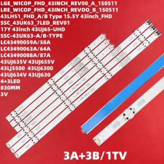 3 uds 7LED 830mm tira de luz de fondo led para 43LJ5500 43UJ6300 43UK6200 LC 43490062 Un LC 43490063 Un LC 43490064 Un LC 43490060 Un 43uj670v