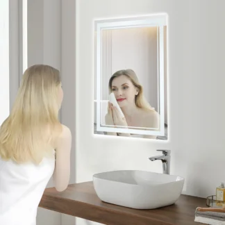 Espejo de baño montado en la pared con atenuación infinita tricolor LED, interruptor táctil, doble uso horizontal y vertical, utilizado para baños