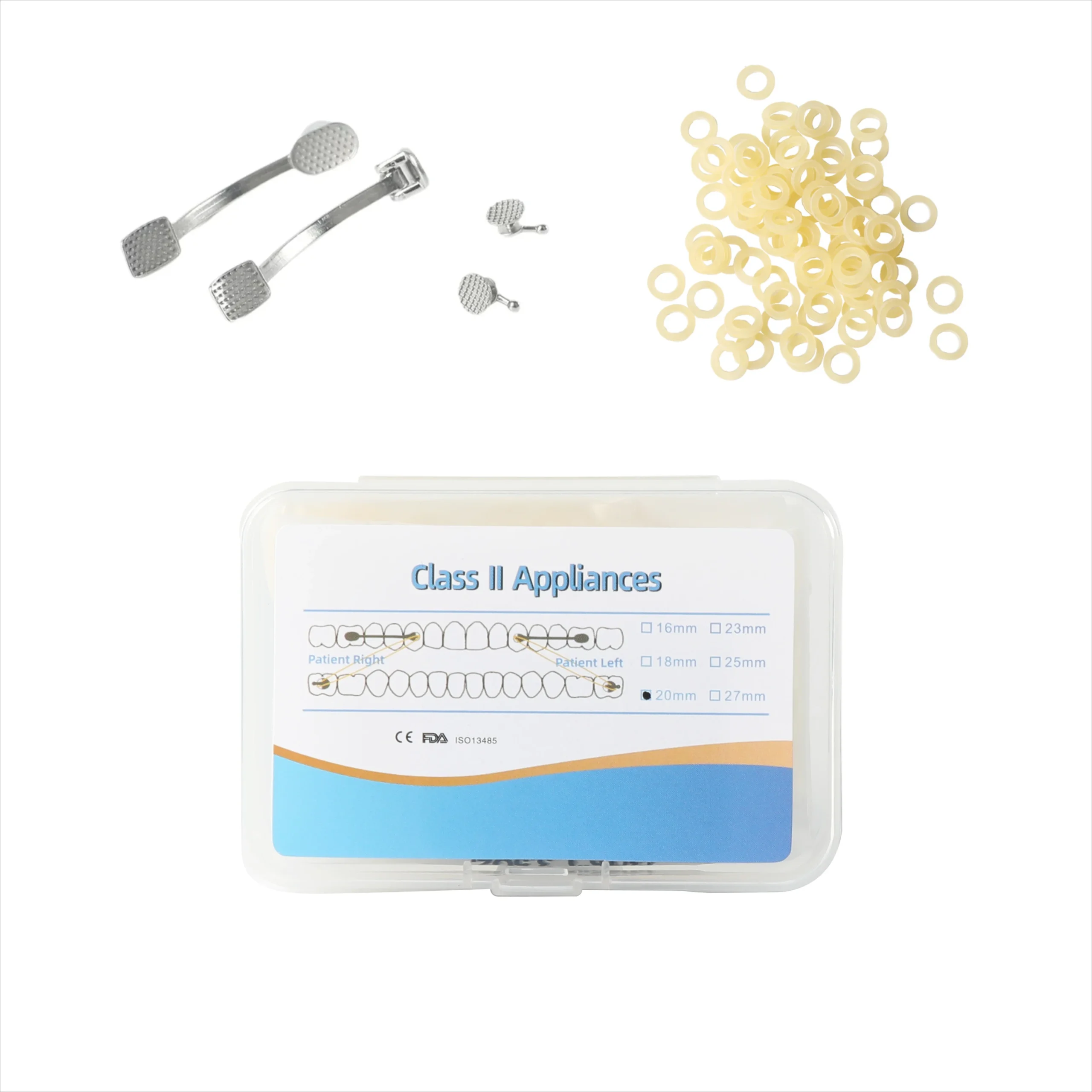 Kit estándar, empujador de dientes de molienda de ortodoncia, destalizador de carrera Dental, aparatos Clase II, 6 tamaños universales, certificado CE