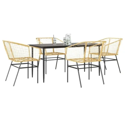 Juego de comedor de patio de poliratán marrón de 5 piezas con mesa de cristal Muebles de exterior