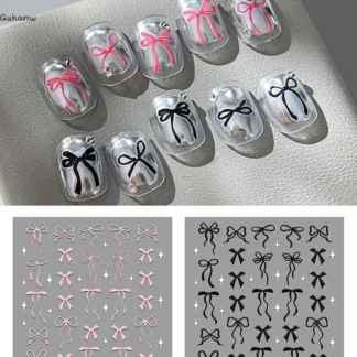 1 Uds. De Mini pegatinas 5D japonesas para decoración de uñas con lazo, cinta autoadhesiva blanca y negra a la moda, calcomanías para decoración de uñas, accesorios para uñas DIY