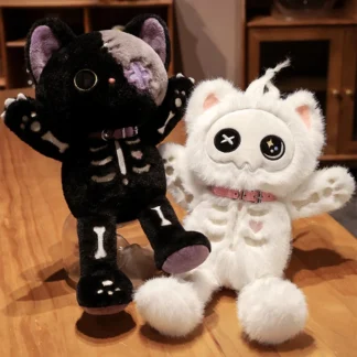 Lindo juguete de peluche de gato de esqueleto negro, Animal de peluche creativo, gatito de calavera gótica Fluffly para niños, regalos de Halloween