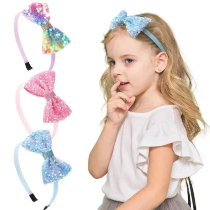 1 ud./3 uds. Diademas con lazo para el pelo con lentejuelas bonitas para niñas, diademas con lazos brillantes de 4 pulgadas, aros para el pelo para niños, accesorios para el cabello para niños