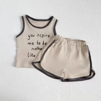Conjunto de ropa sin mangas para bebé, chaleco con estampado de letras y pantalones cortos, traje de 2 uds., trajes de algodón para niño niña 2025, novedad de verano