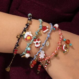 Diseño pulsera de estilo navideño con colgante de acero inoxidable joyería personalizada de moda colorida