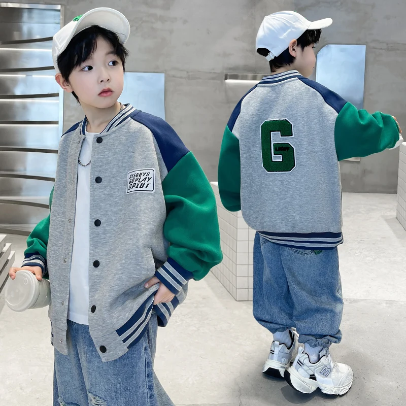 Ropa deportiva de otoño para niños, chaqueta de béisbol a la moda 2025, nueva ropa de abrigo para niños, abrigo deportivo con cuello redondo 5 7 9 11 13 14 años