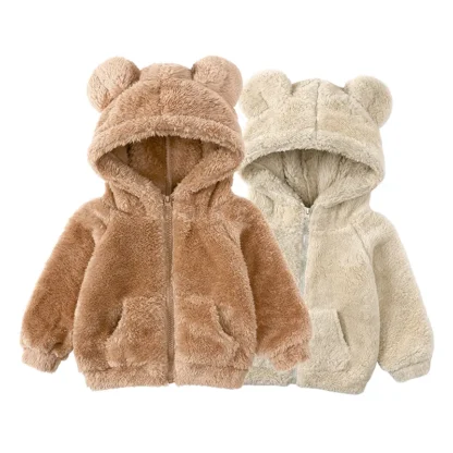 Ropa para chico, prendas de vestir exteriores para niños y niñas de 1 a 7 años, abrigo grueso de lana de cordero con capucha y cremallera de Color sólido para otoño e invierno, ropa para bebé